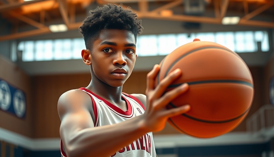 Almost heroes in sports scene with young basketball player in gym.