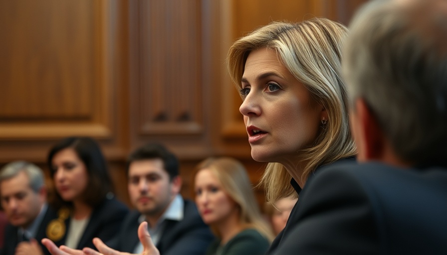 Focused woman in formal setting discussing healthcare reform news.