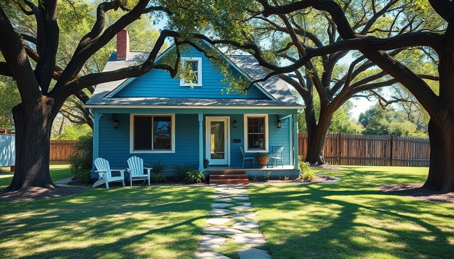 Charming blue house in Austin with lush green yard