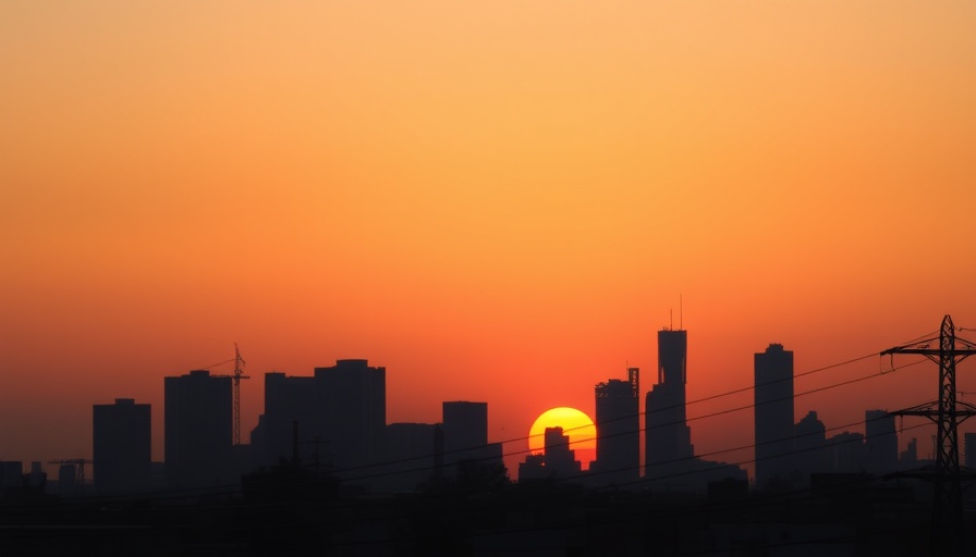City skyline with dim lights and sunset, symbolizing power shortfalls this summer.