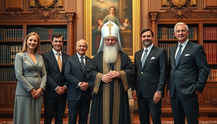 Pope Leo XIV and guests in a formal meeting setting.