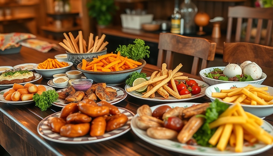 Assorted appetizing foods in a cozy kitchen setting.