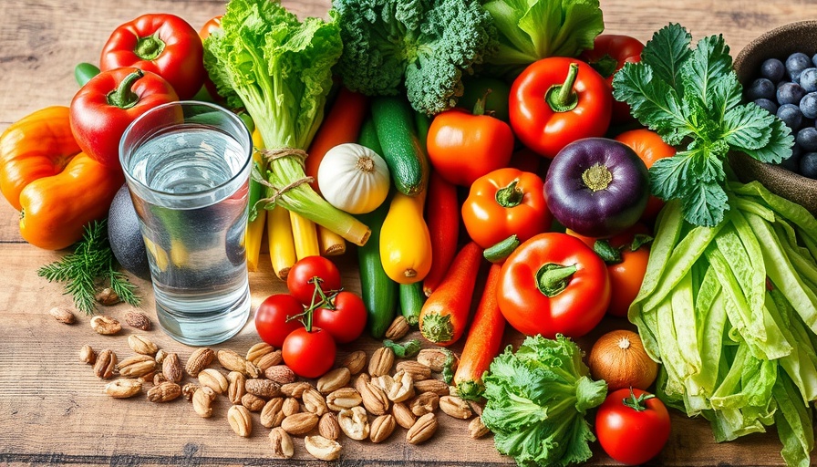 Array of healthy foods for weight loss with fruits and vegetables.