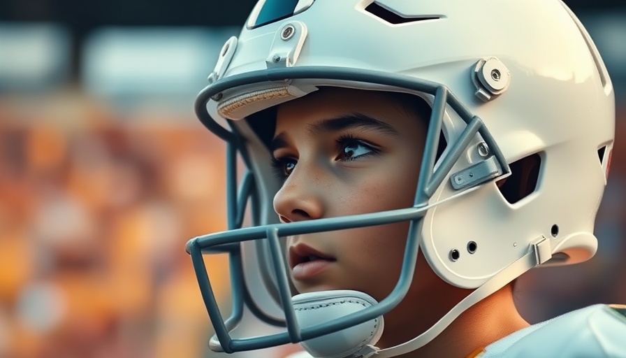 Young football player in helmet, Arch Manning hype focus.