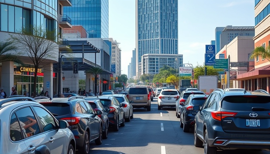 Austin street with traffic and limited parking spaces.