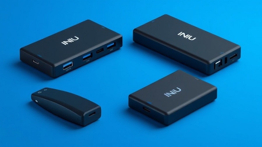 Sleek black INIU power bank highlighting safety features and ports, showcasing lithium-ion battery risks.