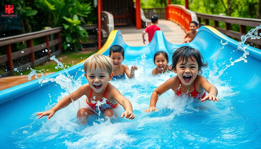 Children splashing at a vibrant water park near Austin.