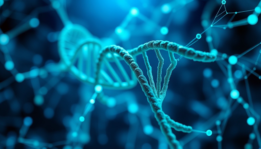Abstract depiction of DNA strands showing human gene variant evolution.