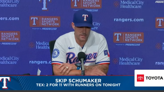 Baseball player at press event regains momentum after recent struggles.
