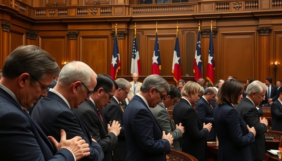 Texas Legislature in prayer over Prayer Bill discussion.