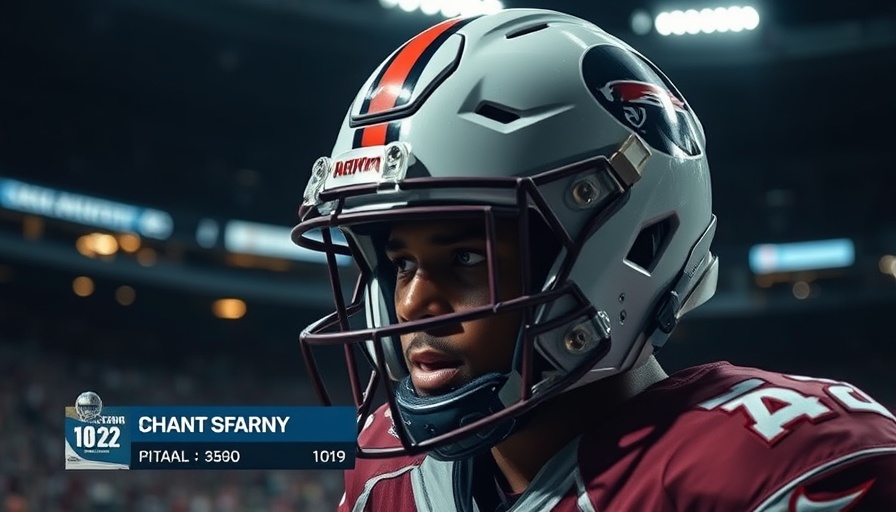 NFL news: Football player on field with helmet and graphics.