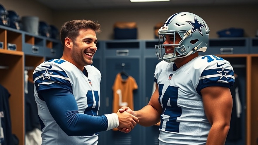 Dallas Cowboys players showcasing team chemistry in a locker room handshake.