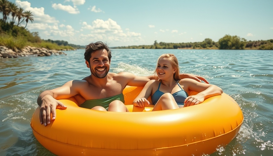 Couple enjoying tubing tips on a Texas river, smiling in the sun.