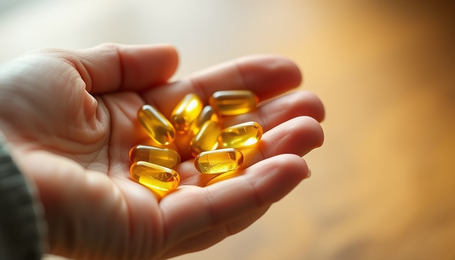 Close-up of hand holding Vitamin D capsules, highlighting benefits in slowing biological aging.