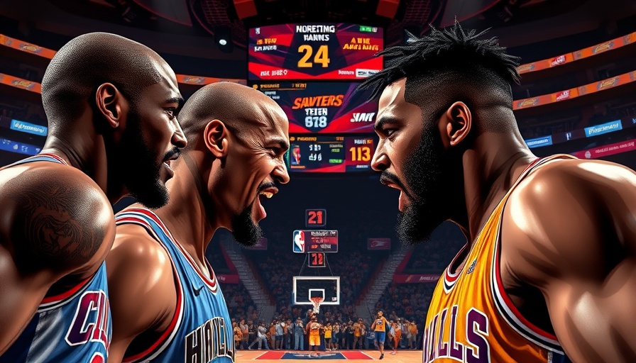 NBA playoffs basketball face-off with team logos and commentators.