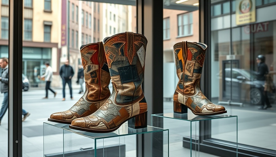 Fashion sustainability in Austin: artistic recycled boots display.