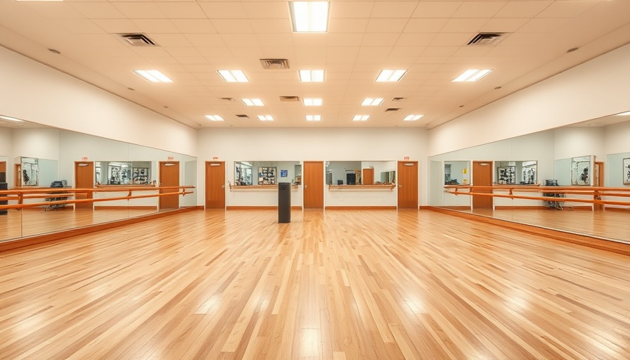 Spacious Liberty Hill dance studio with mirrors and ballet bars.