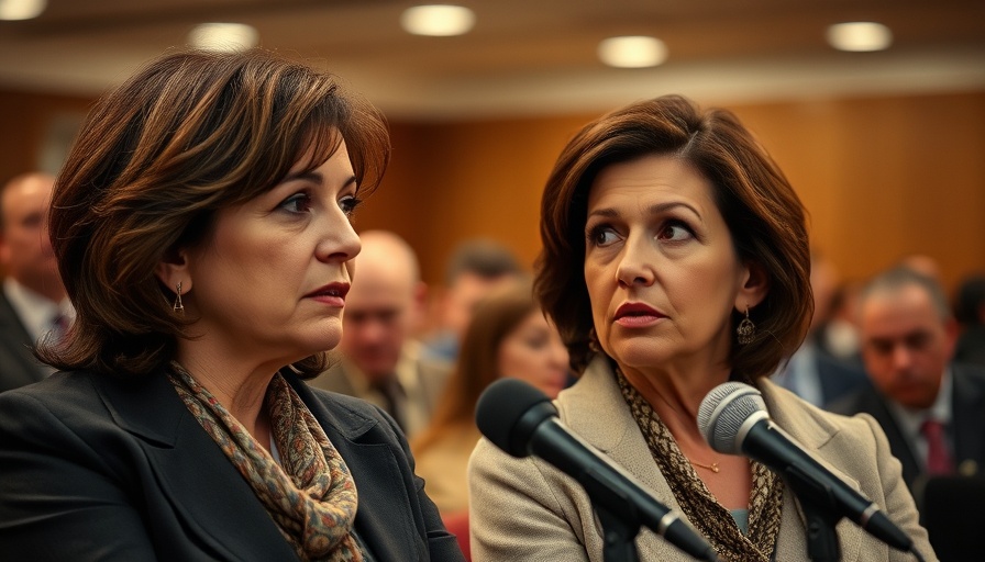 Two women discussing national education policy at a public event.