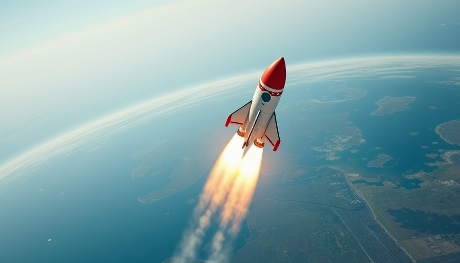 SpaceX Starship test flight soaring over coastal terrain.