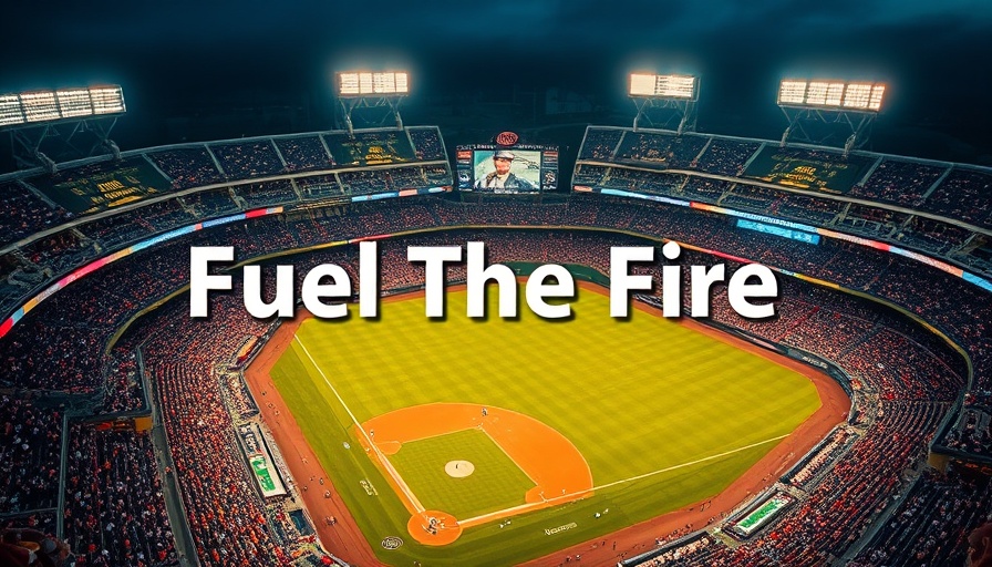 Arial view of baseball stadium with 'Fuel the Fire' during NCAA Championship Texas Longhorns.
