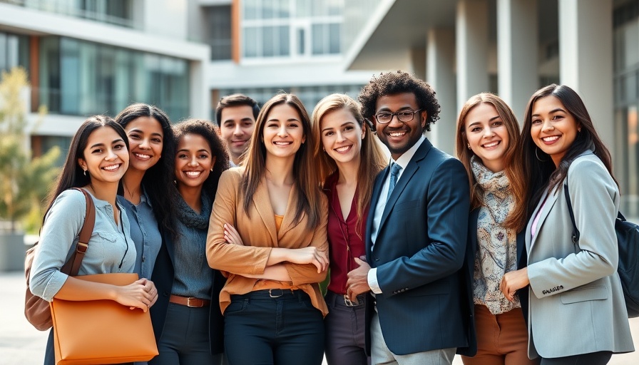 MBA Class of 2026 students at campus, smiling group photo.