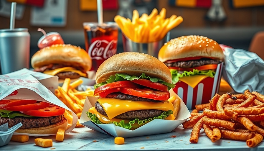 High-fat diet junk food assortment showcasing metabolic dysfunction risks.