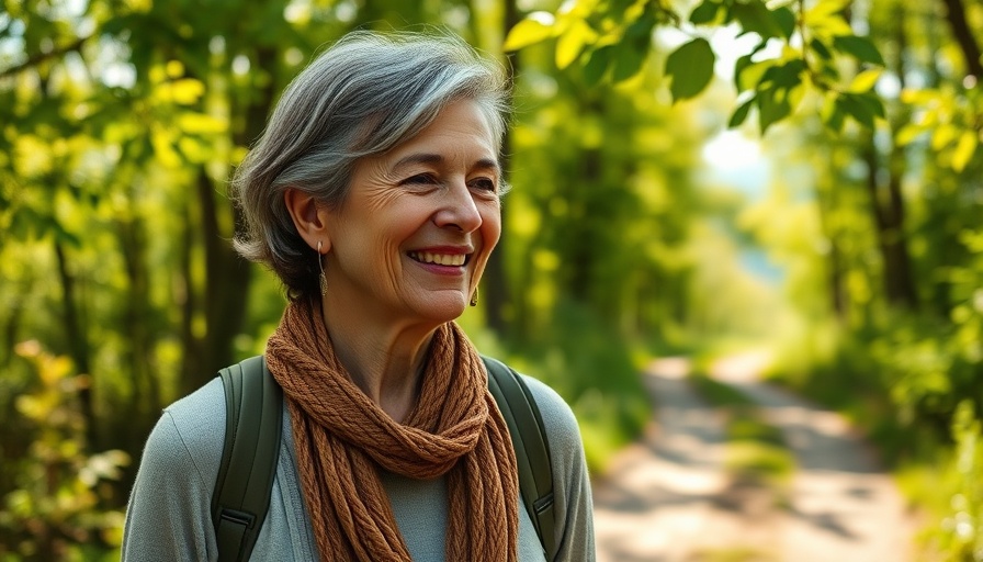 Midlife woman walking on trail enjoying weight loss benefits