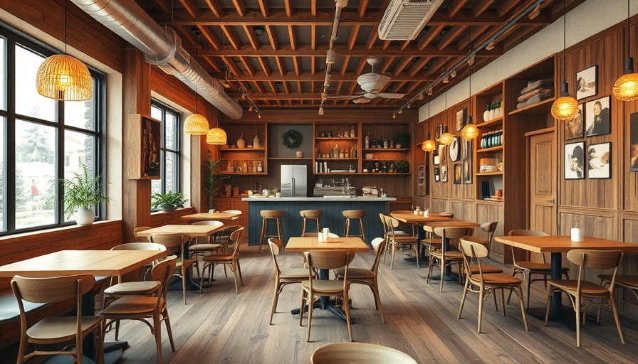 Revival Coffee interior with rustic decor and warm lighting.