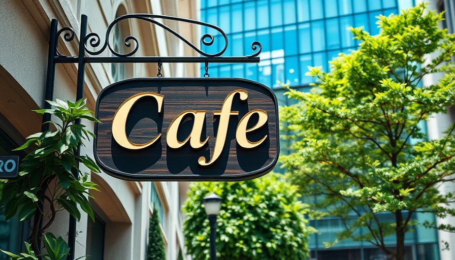 Café Crème sign at Central Library with modern building backdrop.