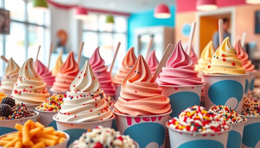 Colorful 16 Handles Frozen Yogurt cups with toppings at Four Points.