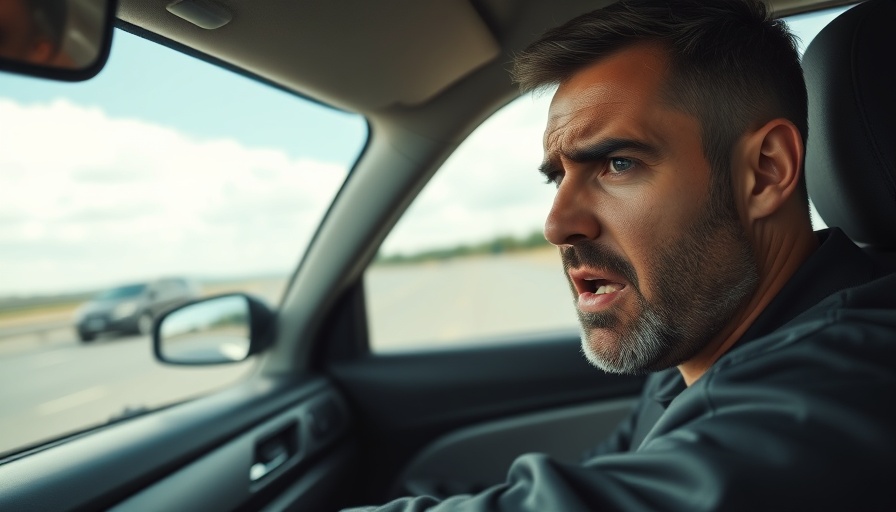 Frustrated driver expressing anger during road rage incident.