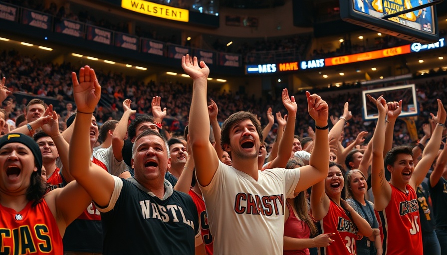 Fans cheering during a five-overtime thriller in a vibrant stadium.