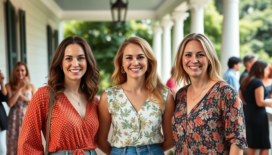 Three women enjoying an Austin lifestyle event on a porch.