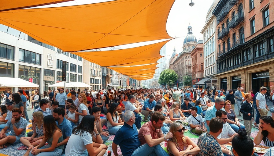 Austin lifestyle event with people at an outdoor gathering under artistic canopies.