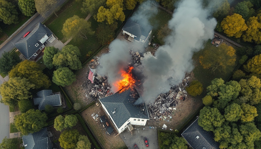 Aerial view of Gladstone Missouri house explosion aftermath.