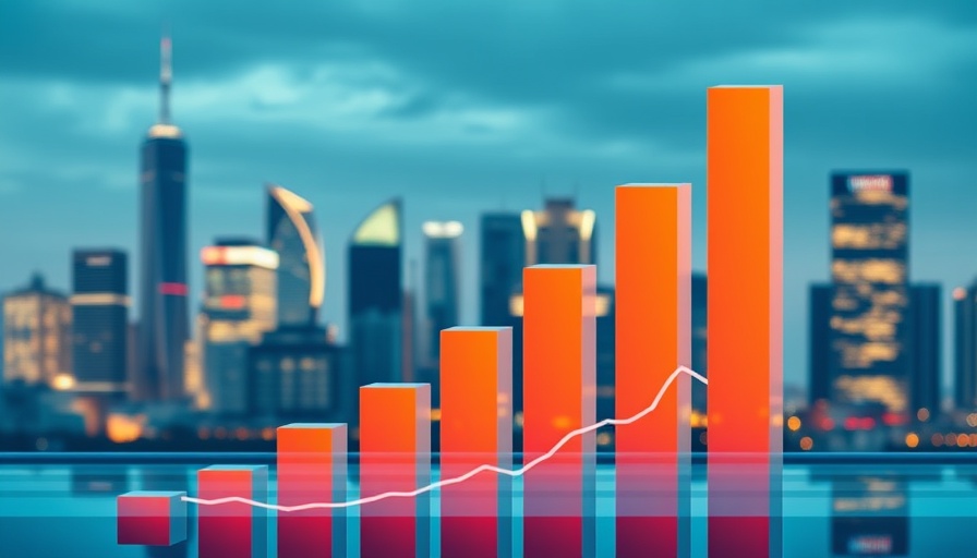 Graph depicting mortgage rates climbing with cityscape.