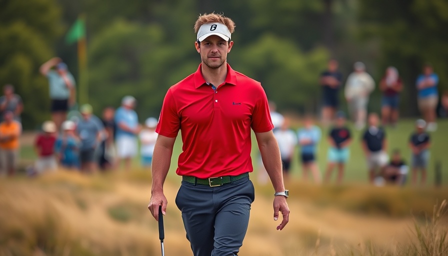 Golfer leading at Memorial Tournament, walking with putter.