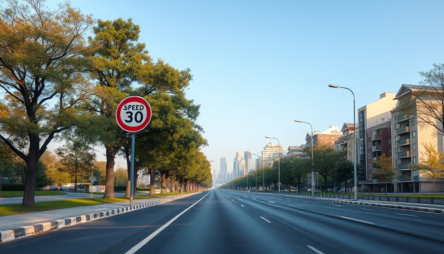 Cedar Park speed limit changes sign on urban road.
