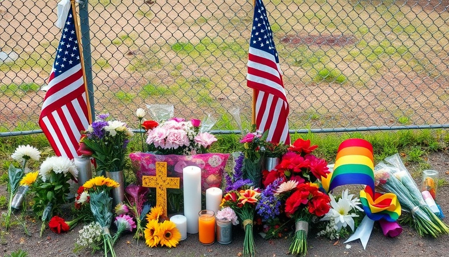 Memorial with flowers and flags for Jonathan Joss fatal shooting.