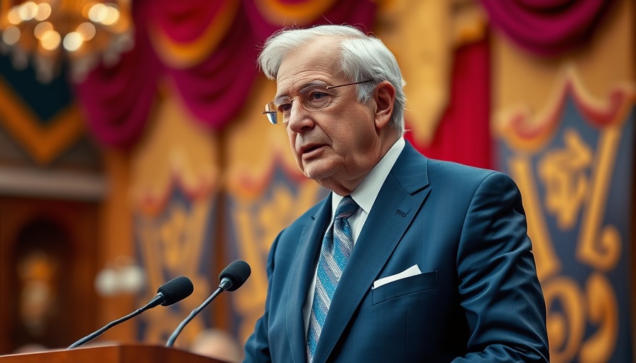 Prominent man discusses budget bill GOP in colorful room.