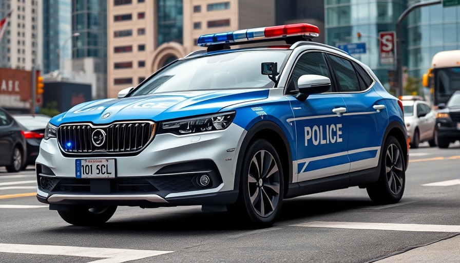 Austin police license plate reader program on patrol car in cityscape