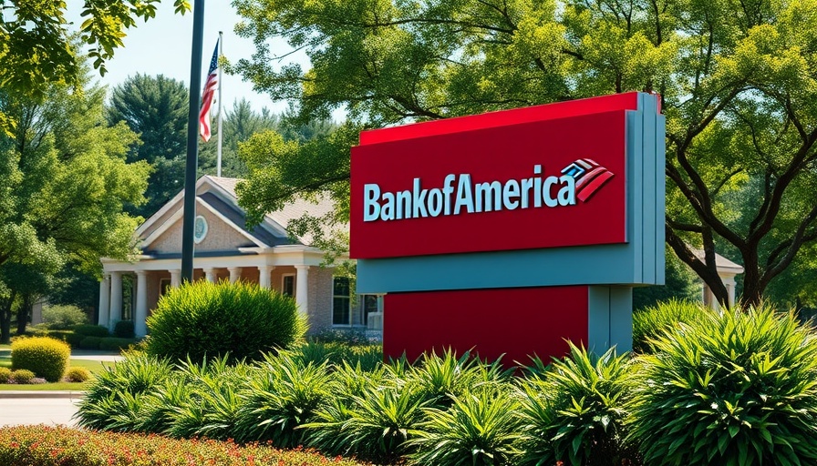 Bank of America sign in green suburban setting, Austin.