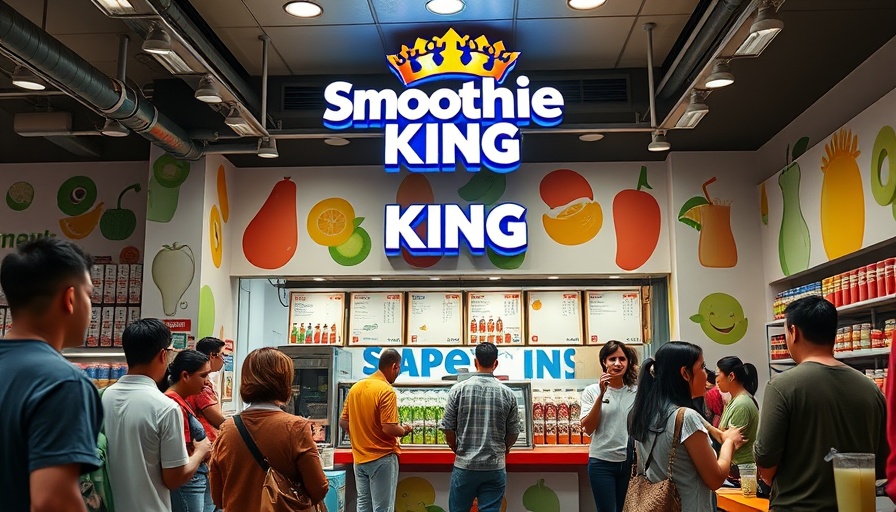 Smoothie King Austin store with vibrant decor and happy customers.