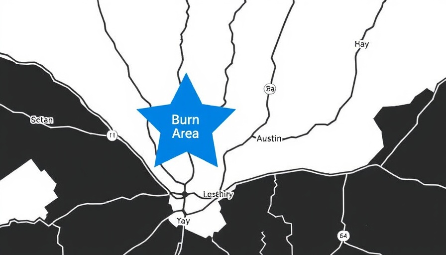 Map highlighting prescribed burn area in Austin