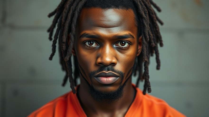Young man in prison uniform reflecting on youth violence in schools