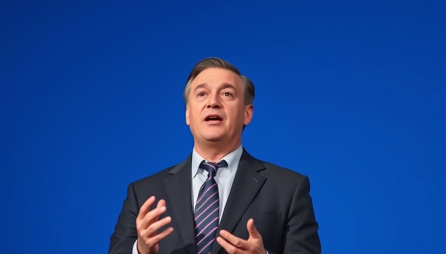 Confident man discussing NATO defense spending against blue backdrop.