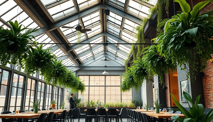 Modern dining area with plants, 24/7 dining Austin ambiance.