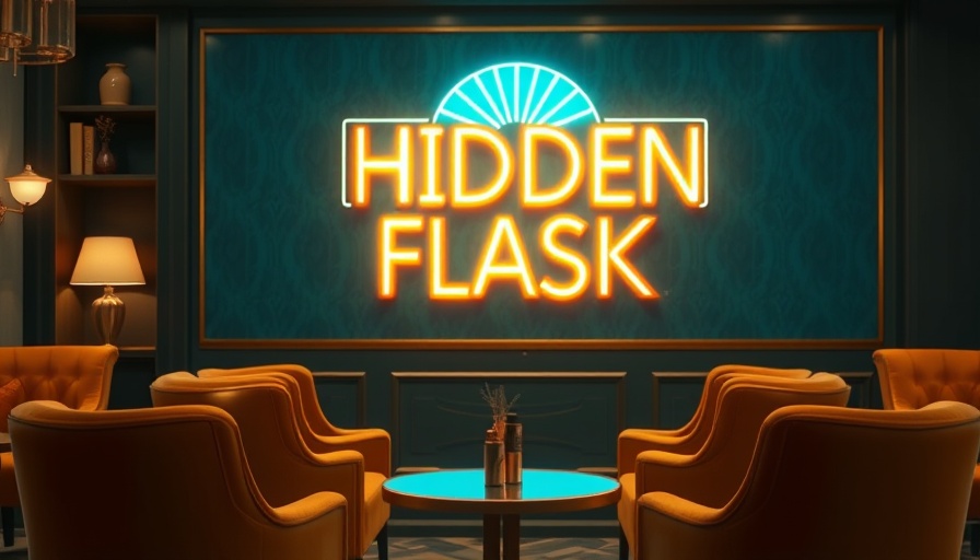 Cozy lounge at Four Seasons Hotel Austin, HIDDEN FLASK neon sign.