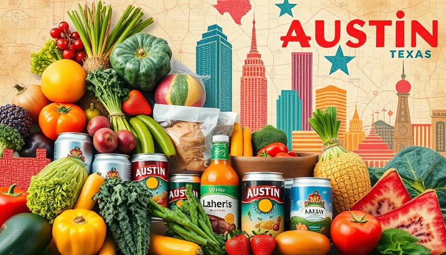 Groceries and Austin map collage for replacement SNAP benefits.