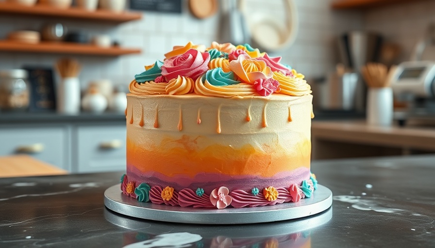 Stylish custom cake in a cozy Northwest Austin bakery, vibrant colors.